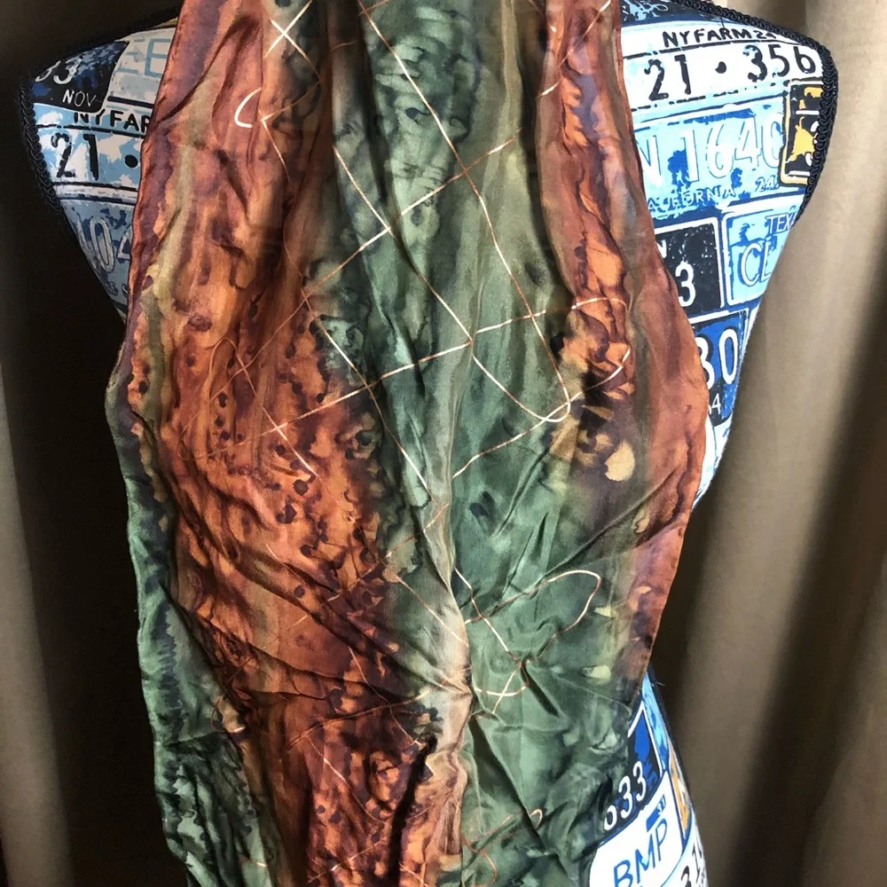 Silk-Tone Olive & Copper Printed Scarf